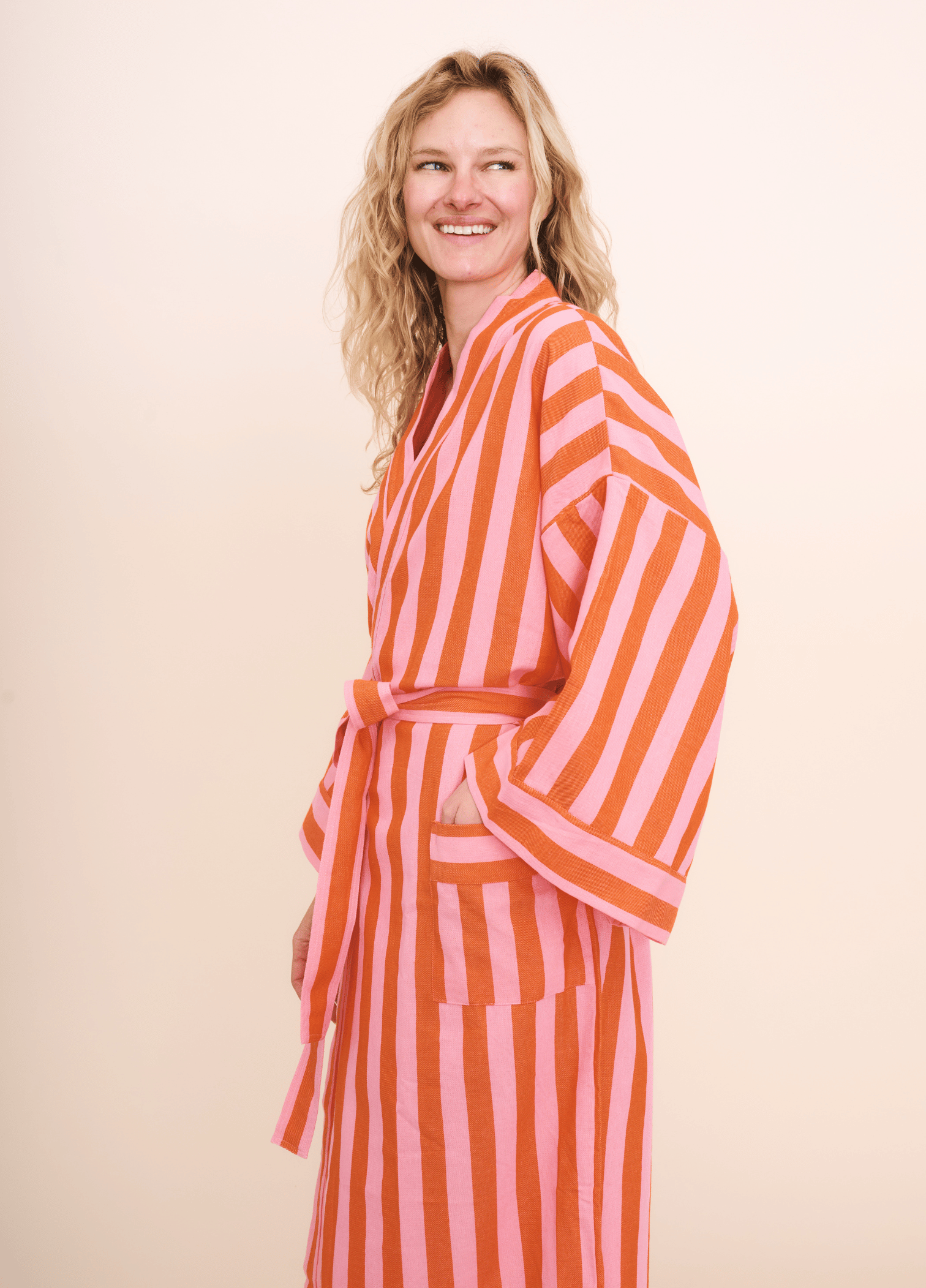 pink and orange striped dressing gown Robe - 100% Cotton, Plush & Weighty