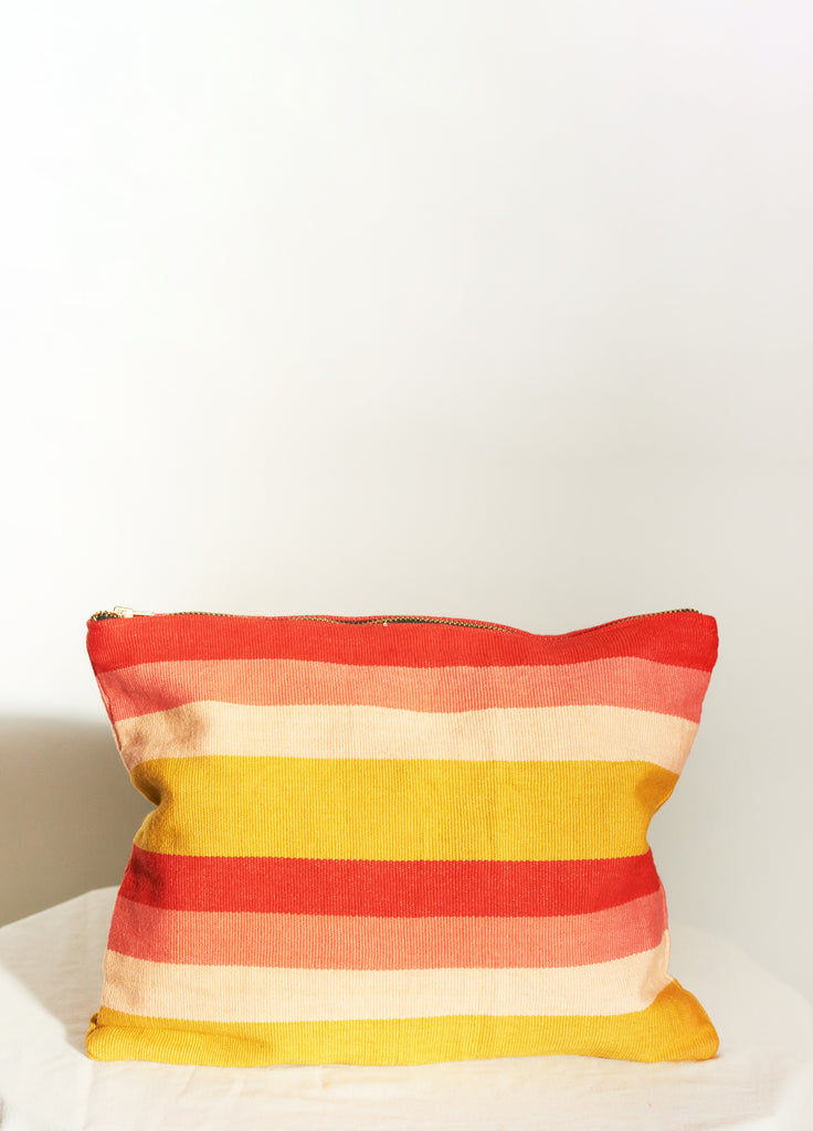 BIG STRIPE BAG IN HUSH Colorful Large Travel Bag Make-Up Toiletries Stripes Yellow Pink Orange Handmade Cotton Guatemala