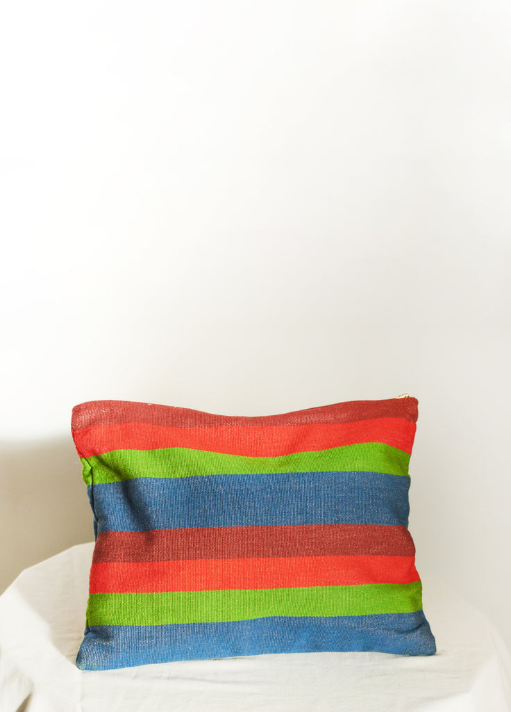 BIG STRIPE BAG IN SOAK Colorful Large Travel Bag Make-Up Toiletries Stripes Indigo Green Orange Rust Handmade Cotton Guatemala